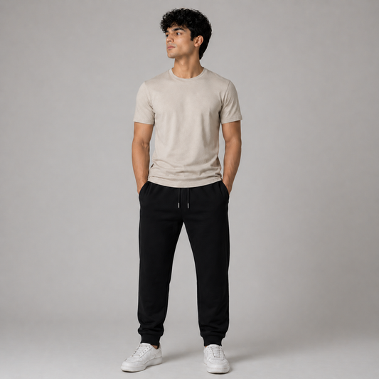 Black Solid Slim Fit Joggers For Men