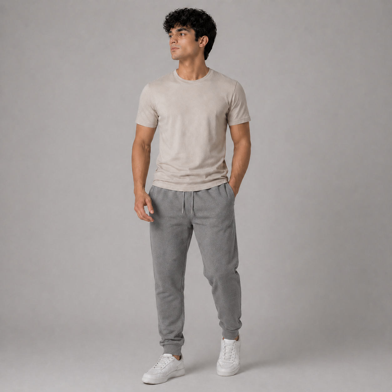 Grey Solid Slim Fit Joggers For Man