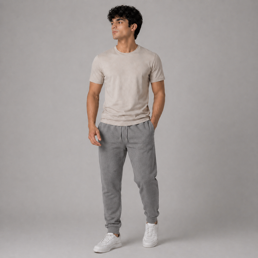 Grey Solid Slim Fit Joggers For Man
