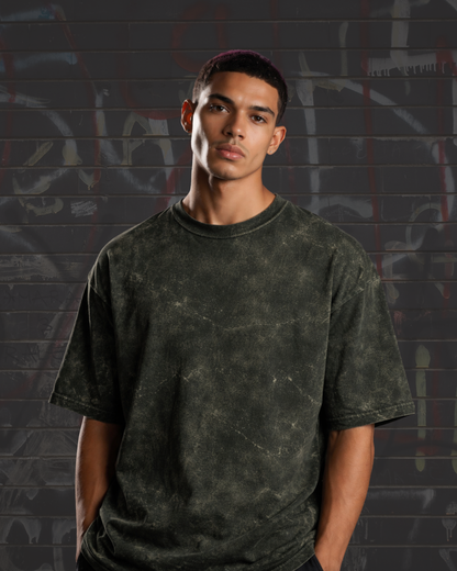 Olive Green Acid Washed Oversized T-Shirt