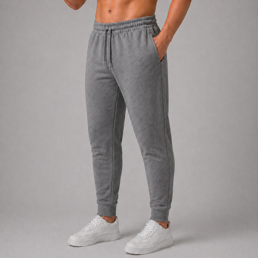 Grey Solid Slim Fit Joggers For Man