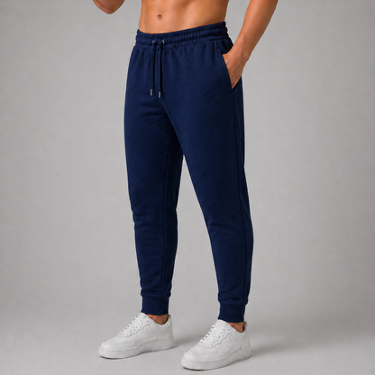 Blue Solid Slim Fit Joggers For Men