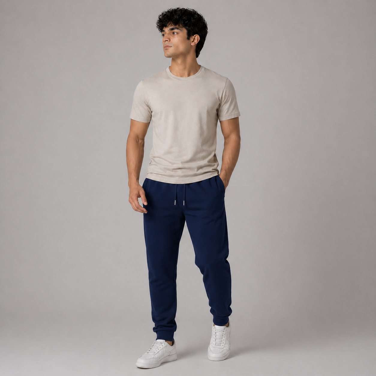 Blue Solid Slim Fit Joggers For Men