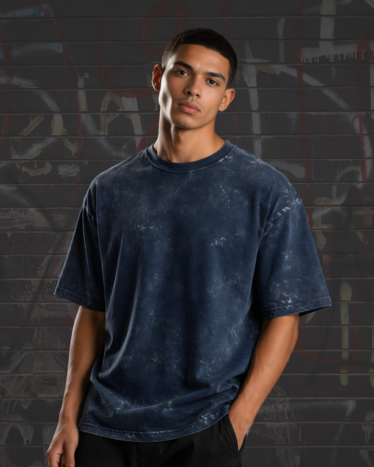 Navy Blue Acid Washed Oversized T-Shirt