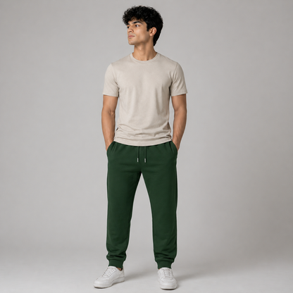 Green Solid Slim Fit Joggers For Men
