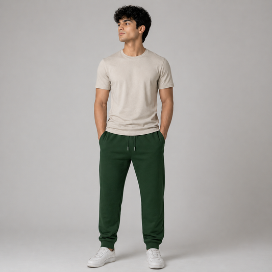 Green Solid Slim Fit Joggers For Men