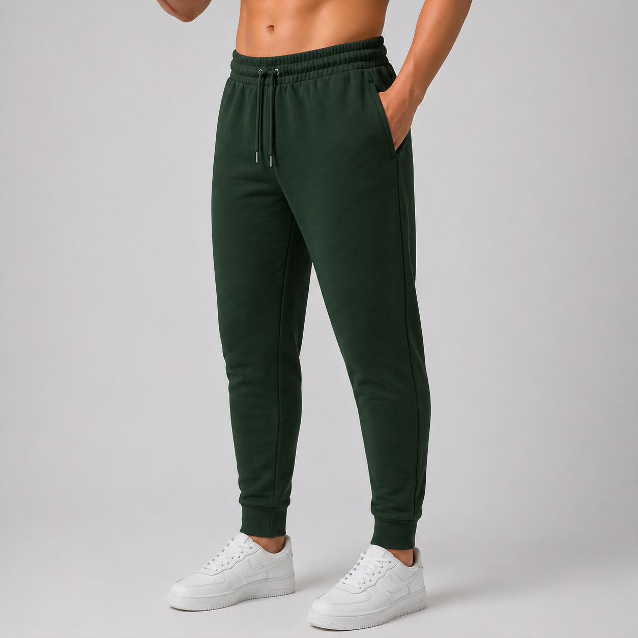 Green Solid Slim Fit Joggers For Men