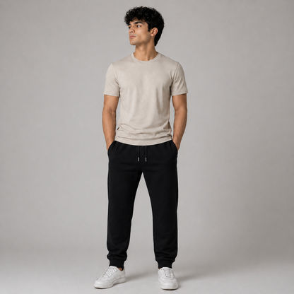 Black Solid Slim Fit Joggers For Men