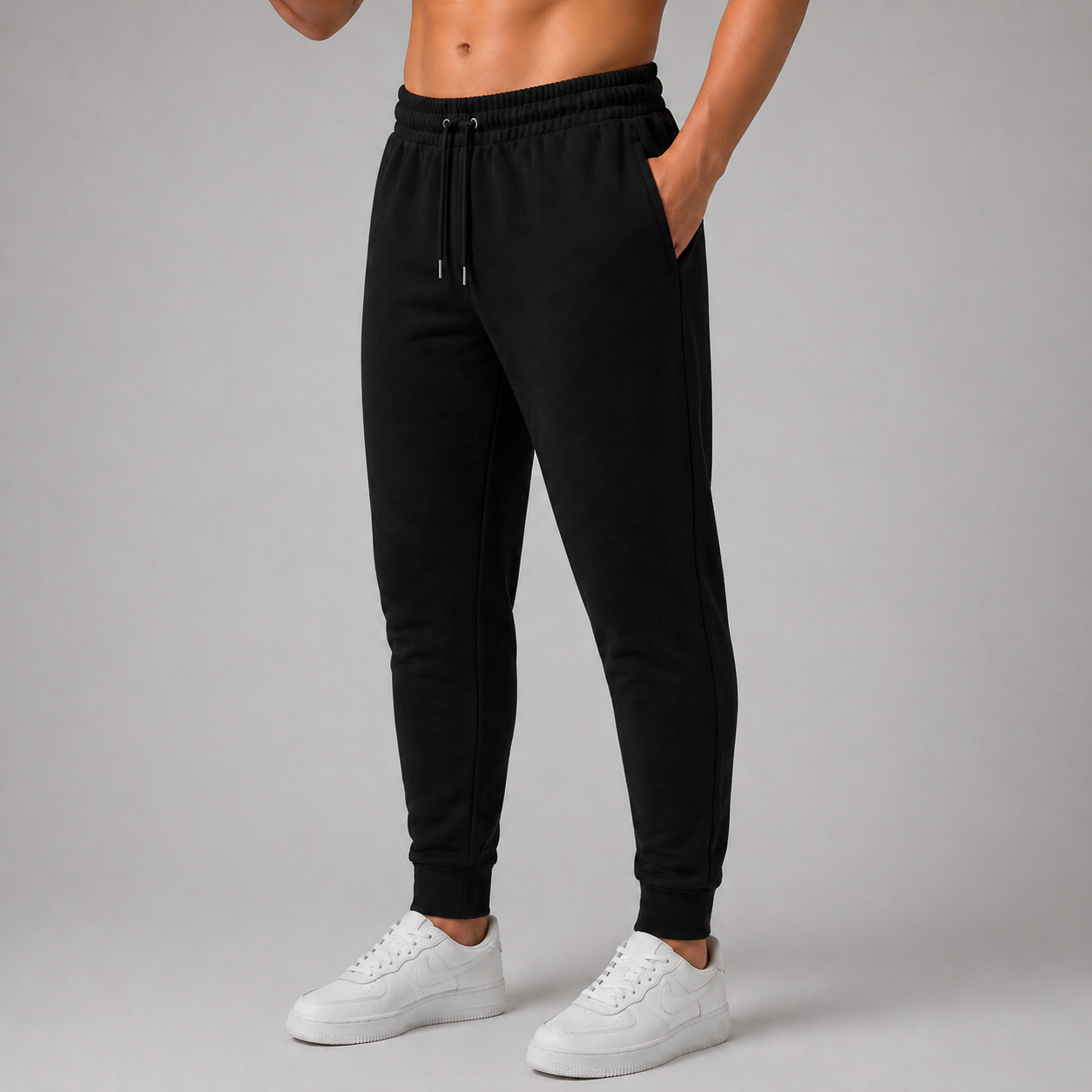 Black Solid Slim Fit Joggers For Men