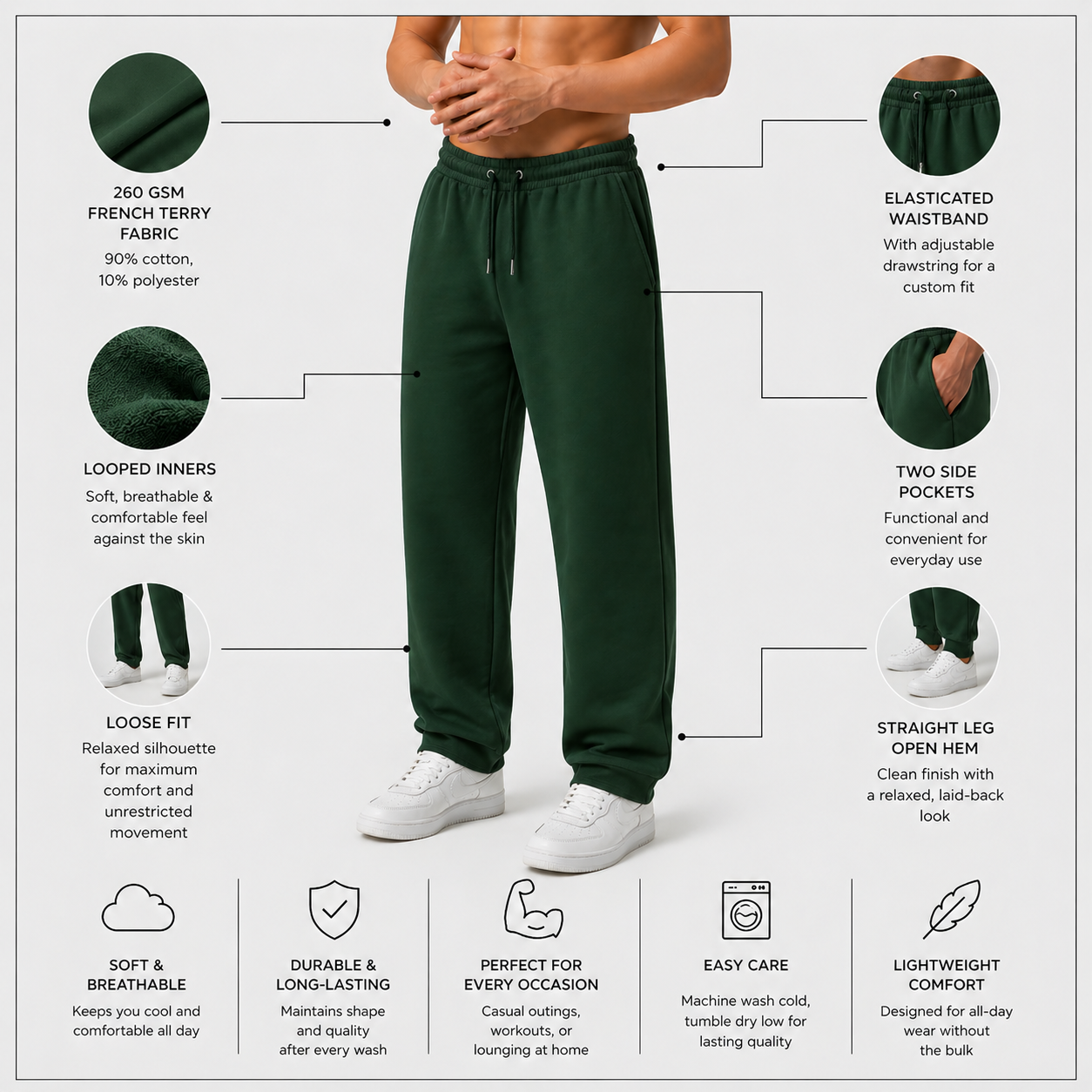 Green Solid Slim Fit Joggers For Men